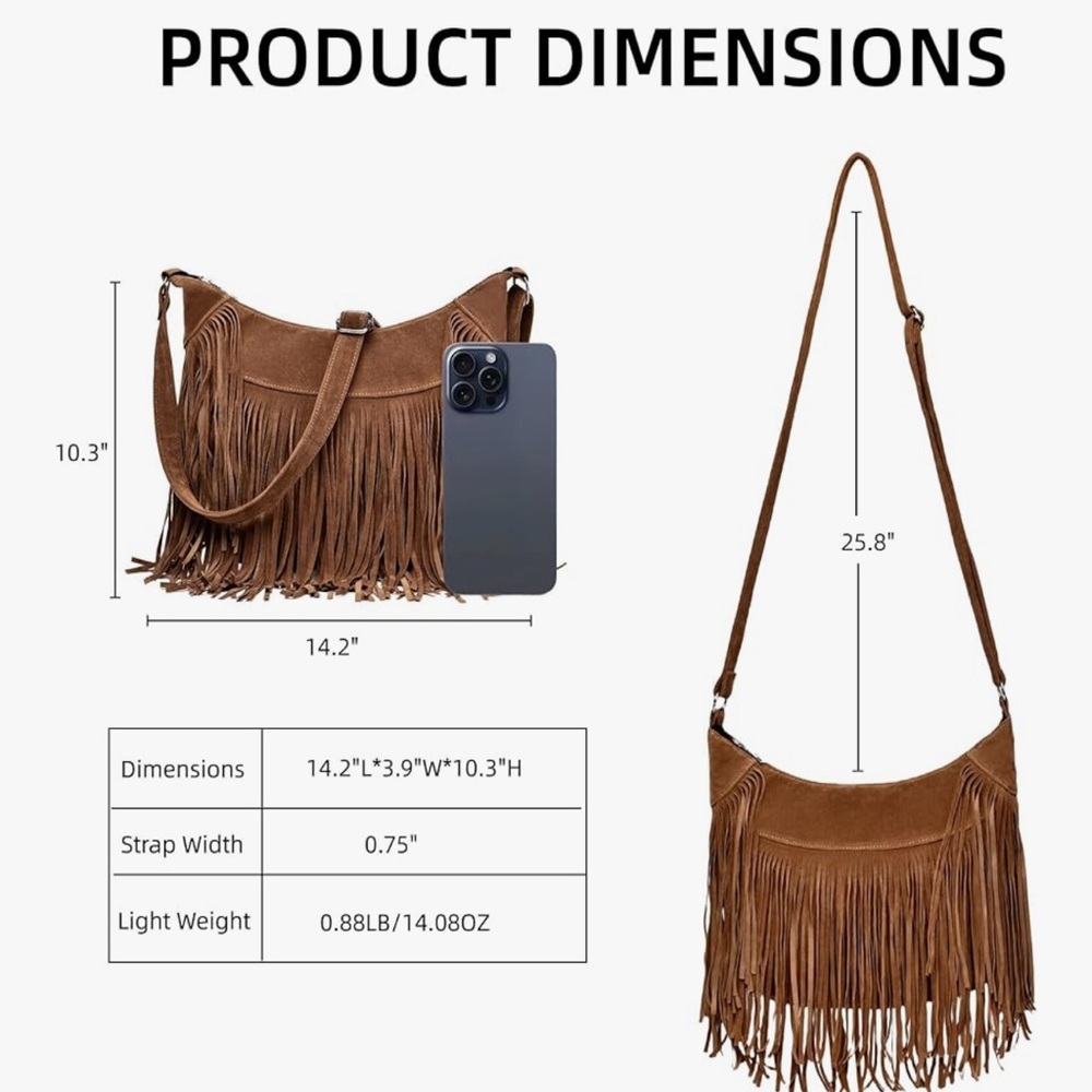 🆕 Fringe Hobo Bags for Women Vintage Suede Crossbody Bag - Picture 6 of 6